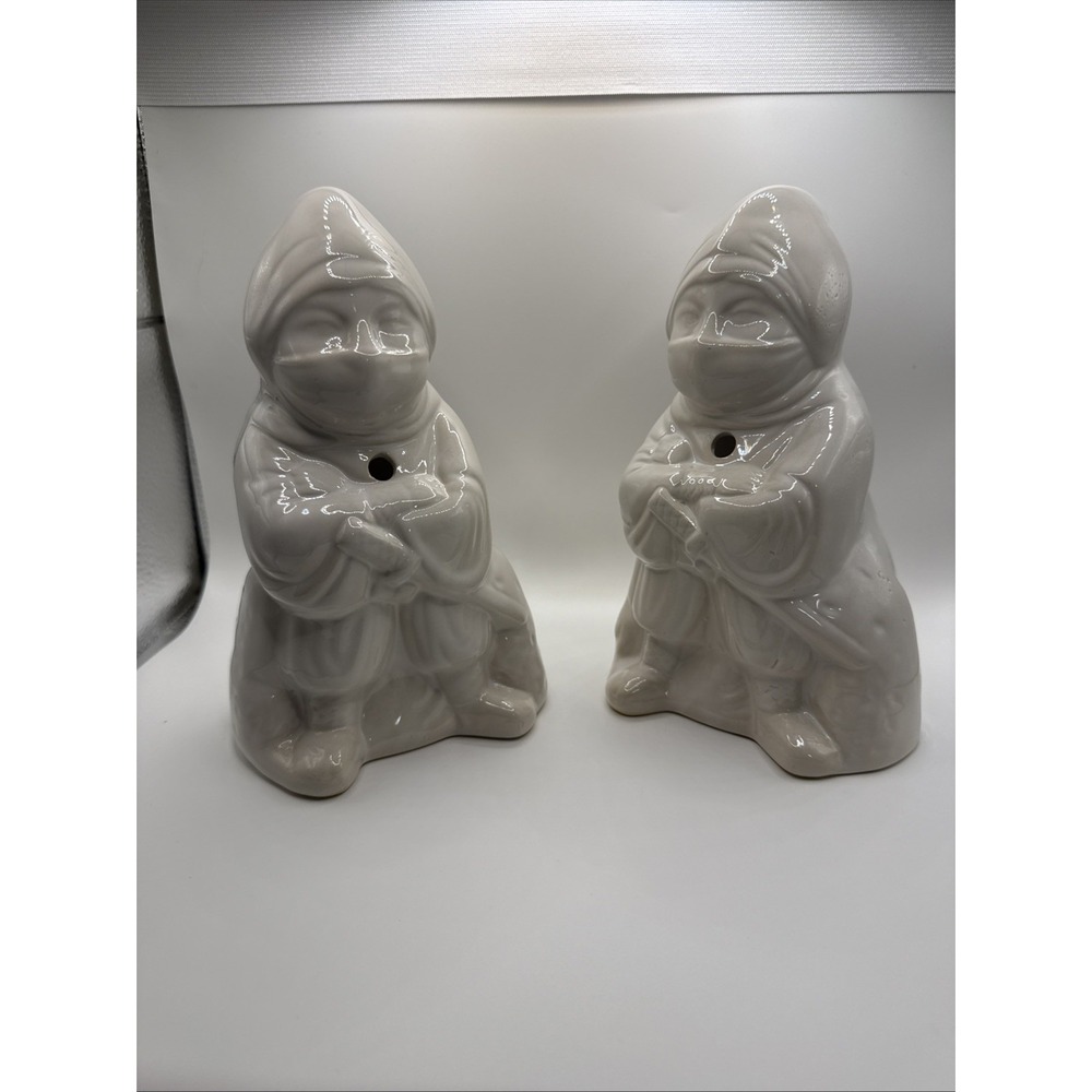 Samurai Bushi Ninja White Ceramic Incense Holder Ornate Home Decor Planter Set 2